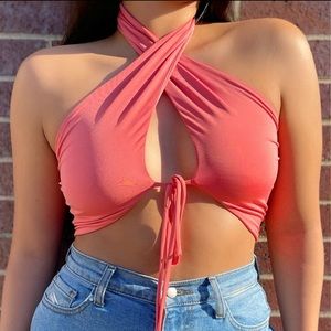 NEW Fashion trendy boutique crop top coral S M L